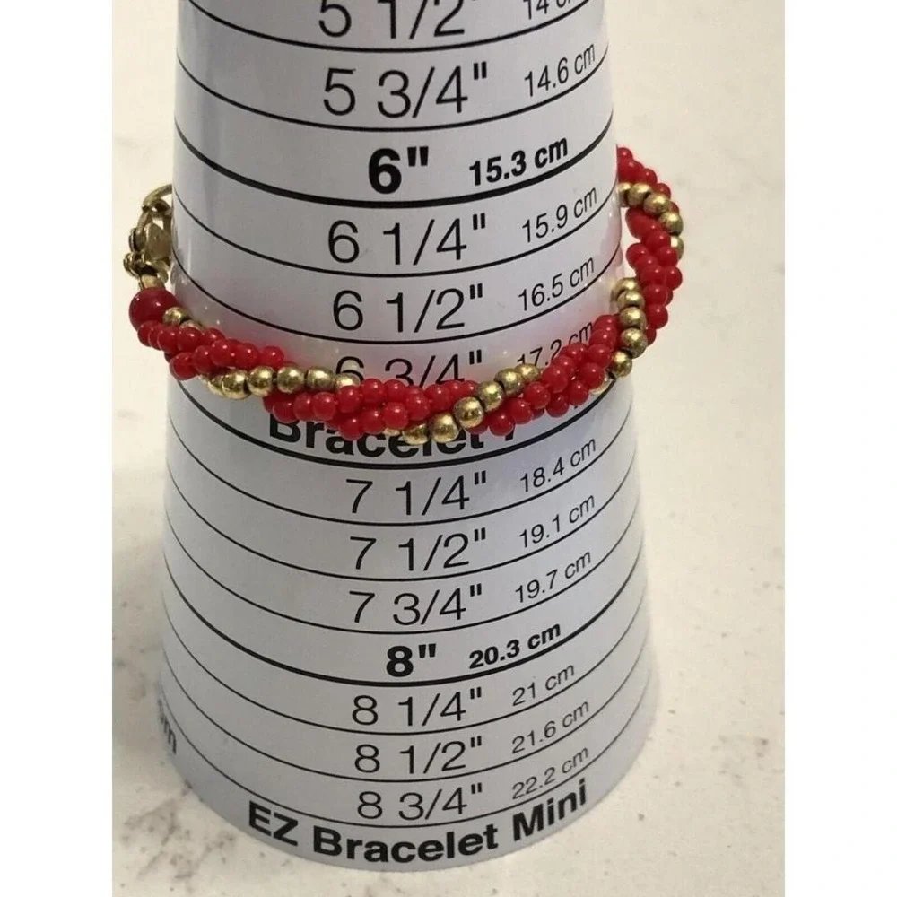 4pc‎ Beaded Bracelet Set Red Gold Rhinestone Stackable Boho Stretch Jewelry